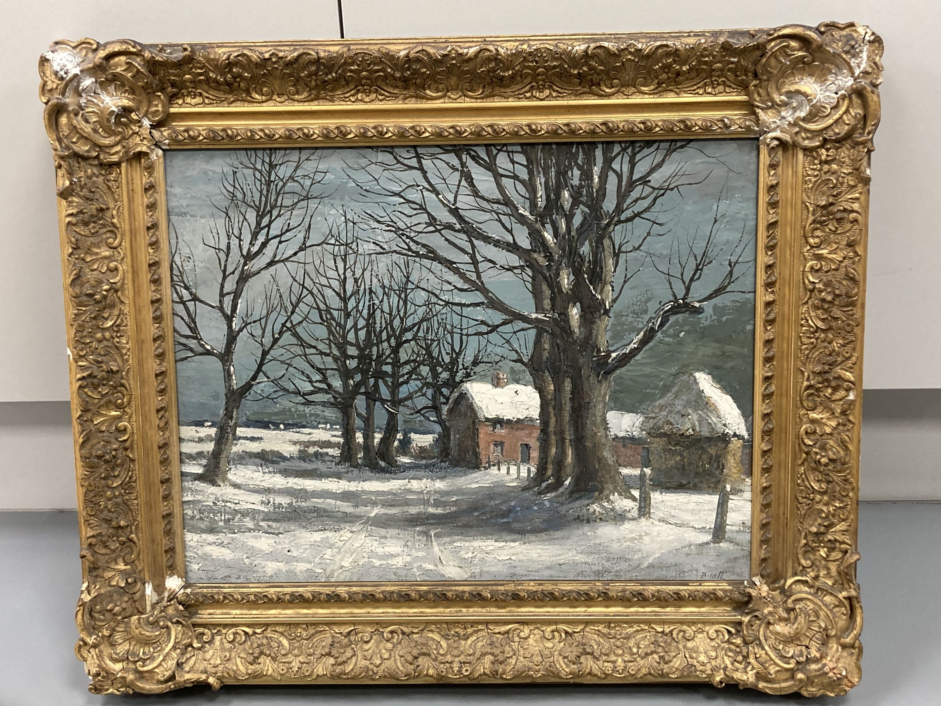 George William Bissell (1896-1973), oil on canvas, Winter landscape, signed, 33 x 43cm
